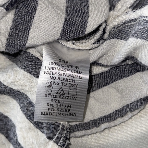 Cotton Bleu Striped Gray White Oversized Top Bat Wing Sleeve Poncho Style Sz L - Picture 9 of 10